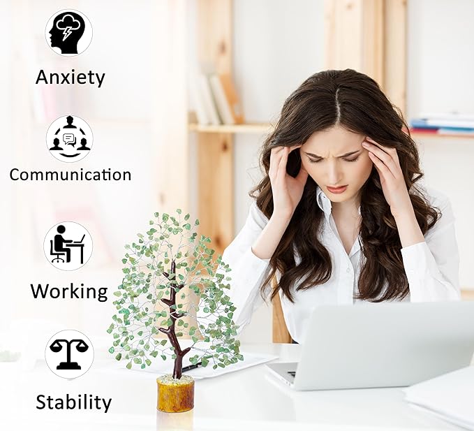 Green Jade Crystals Tree of Life Decor for Shelf Healing Crystals Spiritual Gift Sage Green Office & Room Decor House Warming Gifts New Home Decor Feng Shui Birthday Gifts for Women & Men