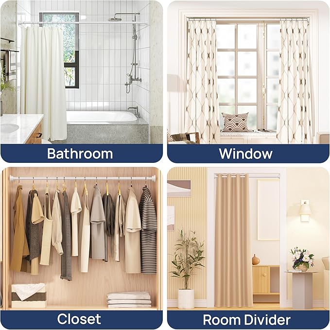ENJOYBASICS 2 Pack Adjustable Spring Tension Curtain Rods 32 to 66 Inches, Stainless Steel White Shower Rod No Drilling for Window, Bathroom, Closet, Room Divider, 7/8" Diameter