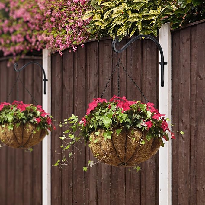 Qiang Ni Outdoor Bird Feeder Hanger Hooks: 12-Inch Wall Hanging Plant Bracket Indoor - 2 Pieces Plant Hooks for Hanging Flower Baskets