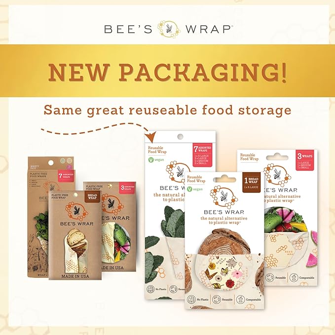Bee's Wrap Vegan Beeswax Wraps for Food - Vegan Meadow Magic 3 Pack (2M 1 Sandwich) Made in USA Reusable & Organic Food Wraps, Sandwich Wrap - Eco-Friendly Alternative to Aluminum Foil & Plastic Wrap
