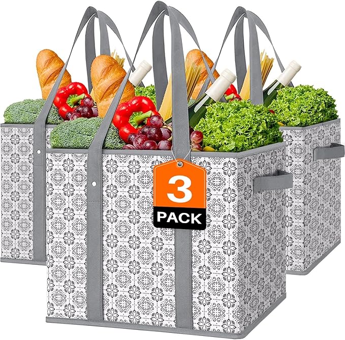 WISELIFE Reusable Grocery Bags [3 Pack], Large Grocery Tote Bag Water Resistant Shopping Bags Foldable Grocery Bag for Clothes, Shoes and Picnic