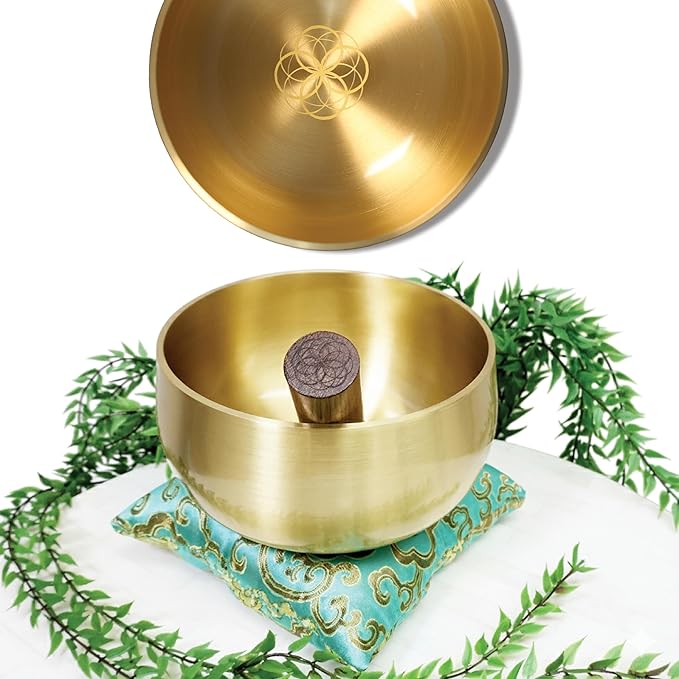 ZENPROSPERA Tibetan Singing Bowl Set – 6-Inch Sound Bowl for Meditation, Relaxation & Chakra Healing | The ZenRise Bowl - Flower of Life Edition - With Mallet, Gift Box, & Cushion
