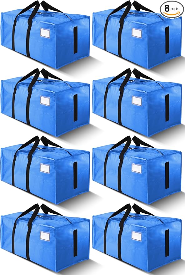 HOMESURE Supports 200lbs Heavy Duty Moving Bags - Strong Zipper & Wrap-Around Handles - Water-Resistant Storage Totes, Durable Alternative to Moving Boxes - 8 Pack - Sky Blue