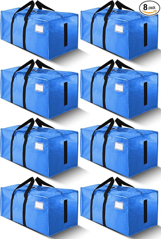 HOMESURE Supports 200lbs Heavy Duty Moving Bags - Strong Zipper & Wrap-Around Handles - Water-Resistant Storage Totes, Durable Alternative to Moving Boxes - 8 Pack - Sky Blue