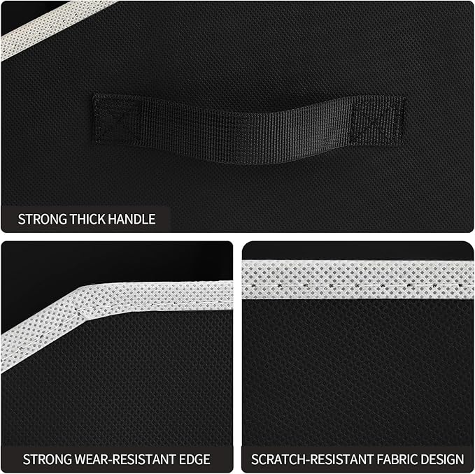 Trapezoid Closet Shelf Organizer - Large Baskets for Organizing, Fabric Storage Cubes for Shelves, Storag Organizers Bins for Clothes, Blankets, 3 Pack, Black