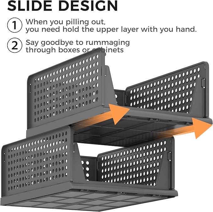 Pinkpum Black 6 Pack Closet Organizers Storage Bins, Stackable Plastic Drawer Basket for Clothing, Stackable Storage Bins Shelf Storage Container for Closet Wardrobe Bedroom Bathroom Office