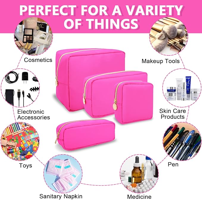 6 Pcs Waterproof Small Pencil Case Makeup Bag for Purse,Cute Pencil Pouch Preppy Nylon Makeup Brush Holder with Zipper,Girls Portable Storage Case Small Pen Bag for Office School College Travel