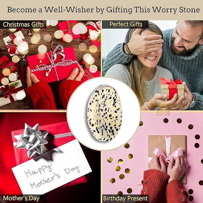 Dalmatian Jasper Worry Stones – Crystal Thumb Worry Stone for Anguish, Stress – Relaxing and Soothing Balance Stones for Meditation, Stress Relief – Healing Stones and Crystals for Men and Women