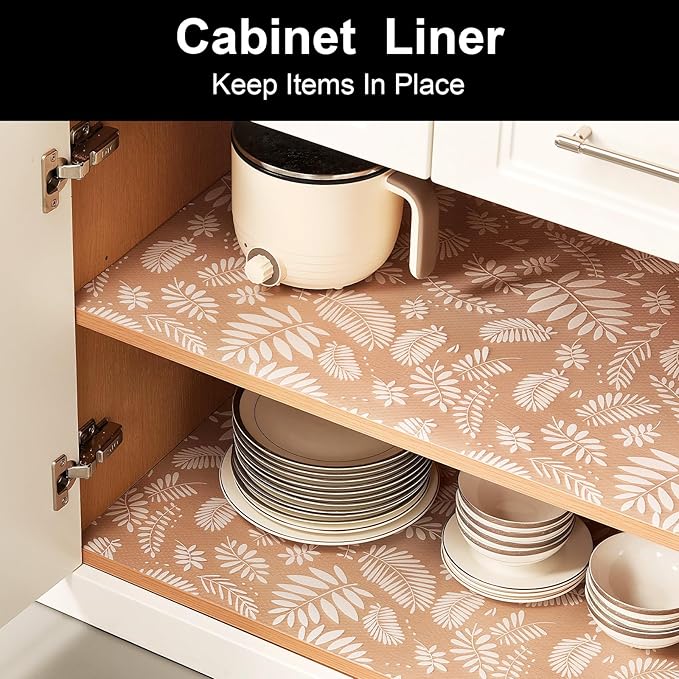 Cooyes Shelf Liners for Kitchen Cabinets, Waterproof & Oil-Proof Kitchen Cupboard Mats, Non-Slip Drawer Mats, EVA Material Non-Adhesive Fridge Liner for Shelves (23.6" W x 236" L)