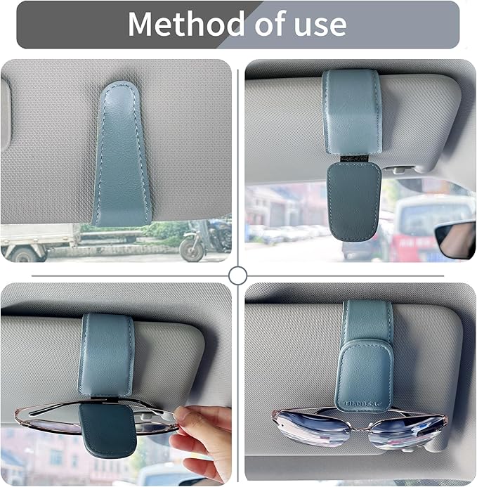 2 Pack Sunglasses Holder for Car Visor, Leather Magnetic Sunglass Holder for Car with Clip (Blue)