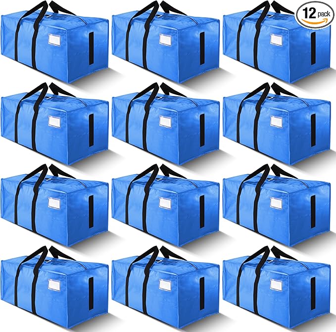 HOMESURE Supports 200lbs Heavy Duty Moving Bags - Strong Zipper & Wrap-Around Handles - Water-Resistant Storage Totes, Durable Alternative to Moving Boxes - 12 Pack - Sky Blue