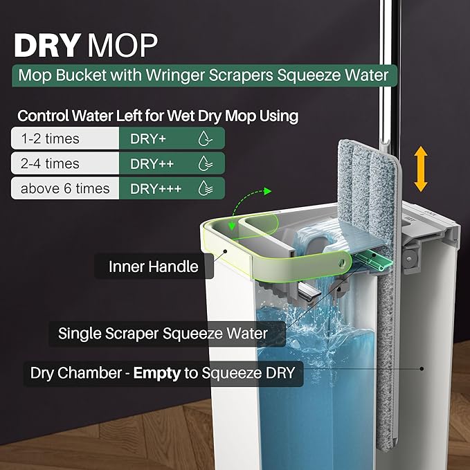 JOYMOOP Mop and Bucket Set, Flat Mops for Household & Commercial Floor Cleaning, Wet Dry Mops for Walls & Hardwood Floors, Wall Cleaner with Long Handle, Includes 5 Microfiber Pads