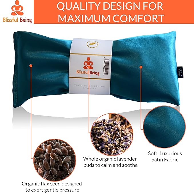 Lavender Eye Pillow with Purple Satin Cover- Hot or Cold Aromatherapy Eye Pillow perfect for Naps, Yoga, Meditation - Natural Herbal Relaxation (Sapphire with purple cover bundle)