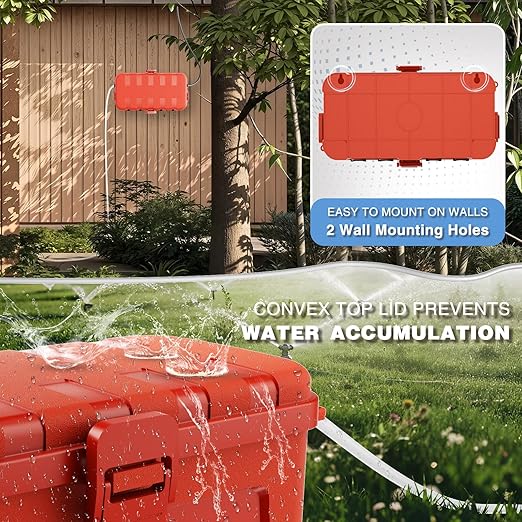 Flemoon Medium Outdoor Electrical Box (11.5x5.2x4 inch), IP54 Waterproof Extension Cord Cover w/6 Cable Entry Ports, Weatherproof Connection Box for Power Strip, Timer, Plug, Holiday Lights, Red