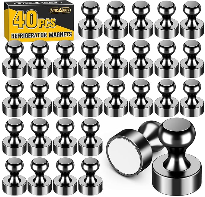 VNDUEEY 40Pcs Black Refrigerator Magnets, Strong Whiteboard Magnets, Fridge Magnets for Adults, Small Magnet for Kitchen, Office, School, Locker, ISO9001VN1214
