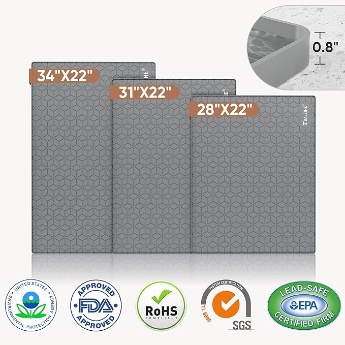 BALEINE 28''×22'' Under Sink Mat, Waterproof Food Grade Silicone Undersink Mat, Cabinet Shelf Drip Tray, Under Sink Liner for Kitchen, Bathroom (Charcoal)