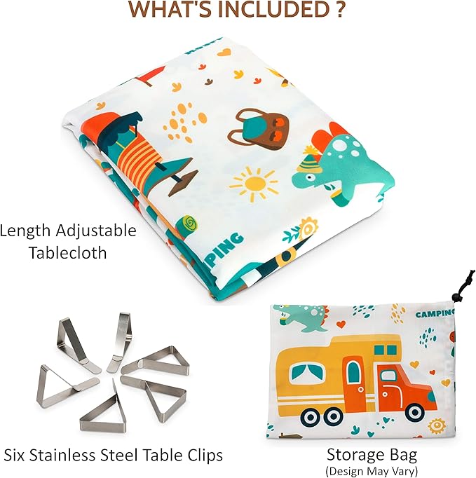 Extra Thick Camping Tablecloth with Clips & Storage Bag, Picnic Tablecloth, Fits 4ft to 8ft Picnic Tables, Polyester, Washable & Reusable, Spill & Stain Resistant, Waterproof,Picnic Table