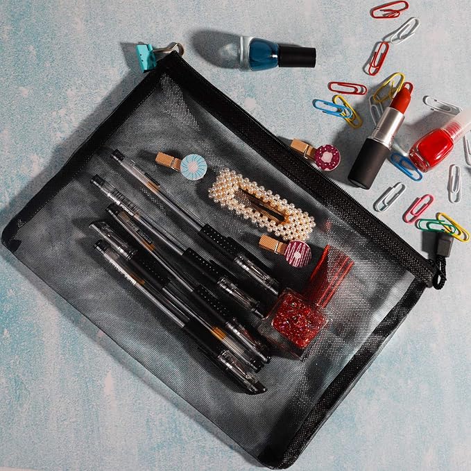 20 Pieces Black Mesh Bags Mesh Zipper Pouch Makeup Cosmetic Bag Pencil Pouch, 9.5 x 7.1 Inches