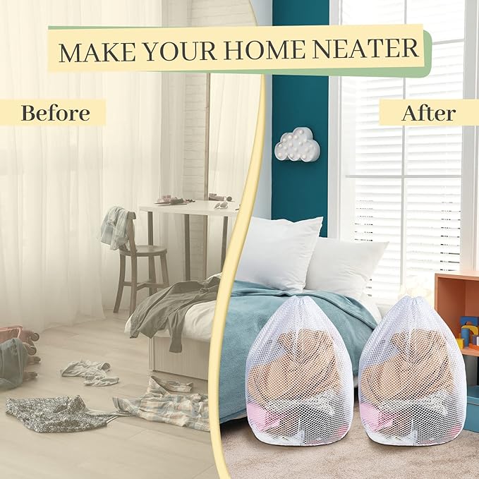 20 Pcs Mesh Laundry Bags Bulk with Drawstring 20 x 24'' White Heavy Duty Mesh Bag Machine Washable Sturdy Large Net Laundry Wash Bag for Dormitory College Apartment Travelling Camping