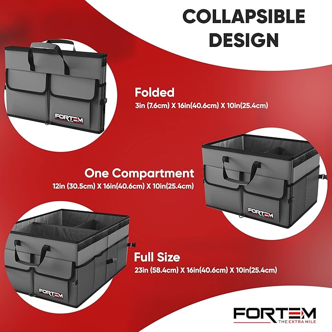 FORTEM Trunk Organizer For SUV Car Trunk Organizer, Foldable Storage, Car Accessories for Women Men, Collapsible Bag, Perfect Christmas Gifts, 600D Oxford, Non Slip Bottom, Straps, Soft Cover (65L)