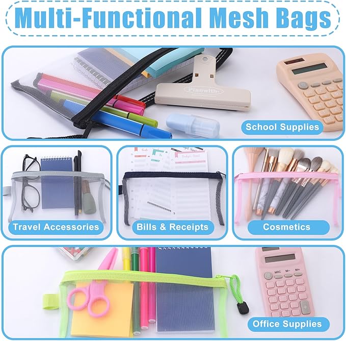 Leelosp 80 Pcs Mesh Zipper Pouch Bulk Back to School Pencil Storage Pouch Mesh Cosmetics Bags Toiletry Makeup Bags for Office Travel Organization(Multicolor,9 x 4.7 Inch)