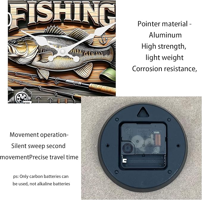 Fish Clock for Kitchen Round Small Wall Clocks Battery Operated 12 Inch Non Ticking Wall Clock Silent(No Solid Wood, It is with MDF Material)