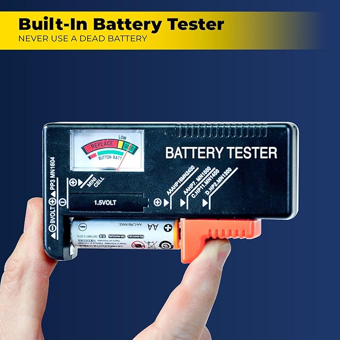 Battery Daddy Storage & Organizer Case with Tester, Stores & Protects Up to 180 Batteries, Double-Sided, Clear Locking Lid, Secure Latches & Portable Carrying Handle - Blue (Batteries Not Included)