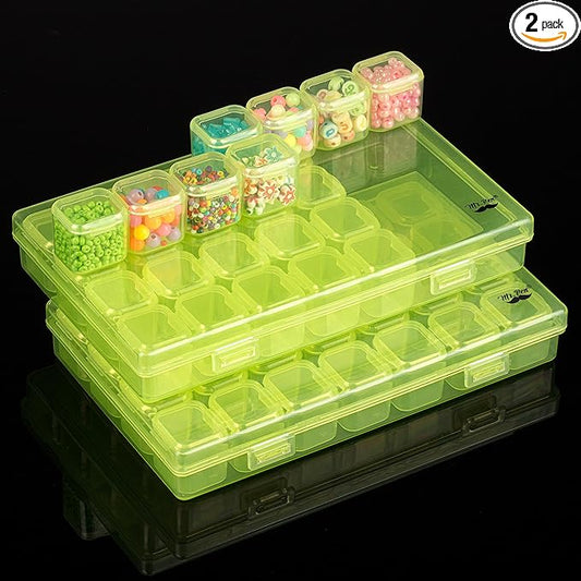 Mr. Pen- Bead Storage Containers, 28 Grids, 2 Pack, Transparent Green Small Bead Organizer Box