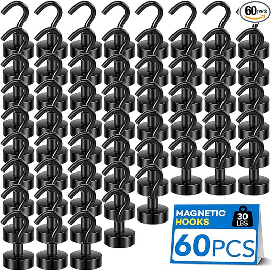 LOVIMAG Magnetic Hooks Heavy Duty, 30Lbs Magnet Hooks for Cruise Cabins, Magnetic Hooks for Cruise Ship Essentials, Refrigerator Magnets for Hanging, Fridge, Ceiling, Decor, Grill- 60 Pack
