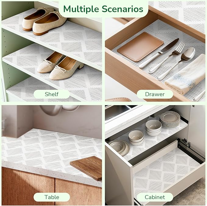 Shelf Drawer Liner for Kitchen Cabinets Non-Adhesive Shelf Liner Paper Non-Slip Strong Grip Drawer Liner Cabinet Liners Thickened Easy to Clean for Tool Box Pantry (Striped, 12In x 30FT)