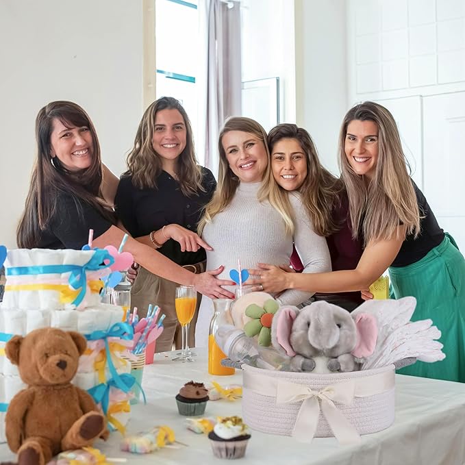 Yimi's Dream Basket for Gifting, Small Baskets for Shelves, White Cotton Rope Basket with Grey Handle for Decor, Baby Cat Dog Toy (Oval, 12"x 8"x 5")