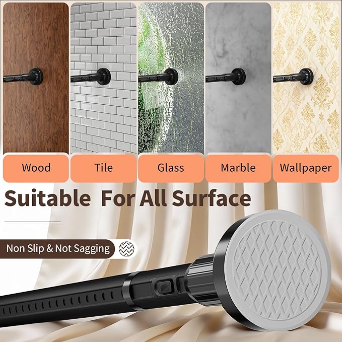 Tension Curtain Rod 39-157In-55Lb, Outdoor Extra Long Curtain Rod No Drilling for Window or Bathroom Patio, Adjustable Heavy Duty Shower Curtain Rod, Easy to Install, Never Rust, Non-Slip-Black