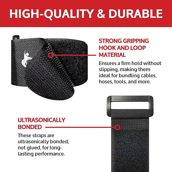 Reusable Cinch Straps 3/4" x 8" - 12 Pack, Multipurpose Quality Hook and Loop Securing Straps (Black) - Plus 2 Free Bonus Reusable Cable Ties