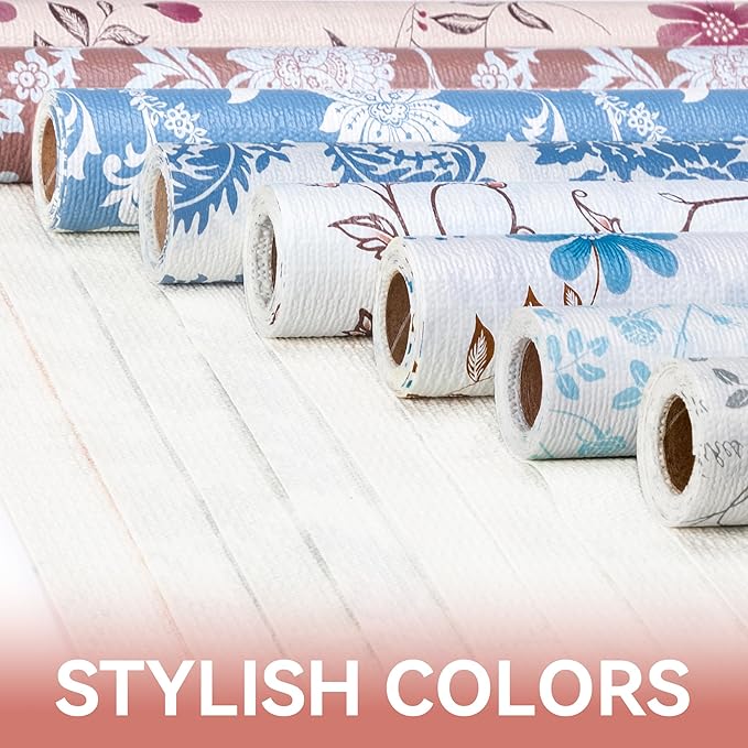 RAY STAR Shelf Liner, Non Adhesive Vintage Navy Blue Floral Cabinet Liner for Pantry Drawer, Strong Grip Non Slip Waterproof, Shelf Liners for Kitchen Cabinets Organization 18 Inch x 8 FT (4 Rolls)