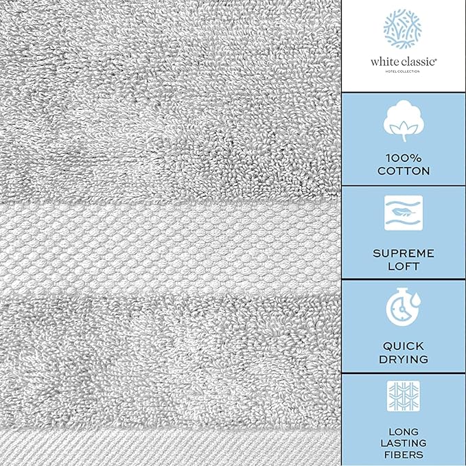 White Classic Luxury Soft Bath Sheet Towels - 650 GSM Cotton Luxury Bath Towels Extra Large 35x70 | Highly Absorbent and Quick Dry | Hotel Collection Extra Large Bath Towels Oversized, Silver, 2 Pack