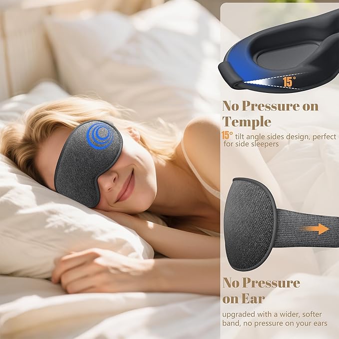 Sleep Mask for Men Women - 100% Blackout Eye Masks for Sleep, Zero Pressure 3D Sleeping Mask, Adjustable Light Blocking Eye Cover Blindfold for Travel, Nap, Night Work, Office - Gray