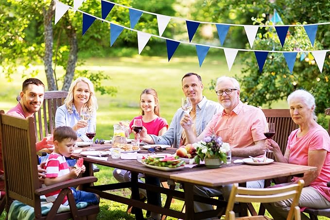 50 Feet Blue White & Dark Blue Pennant Banner Flags String Hanging Blue White & Dark Blue Triangle Bunting Flags,Party Decorations for Grand Opening,Party Events,30 Pcs