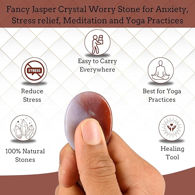 Fancy Agate Worry Stone – Crystal Thumb Worry Stones for Anguish, Stress – Relaxing and Soothing Balance Stones for Meditation, Stress Relief – Healing Stones and Crystals for Men and Women