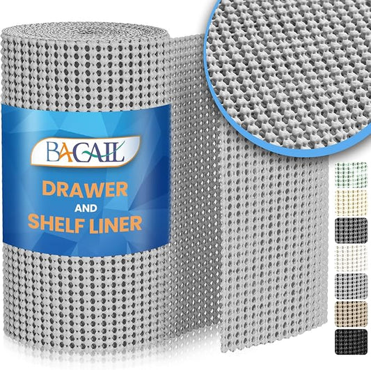 BAGAIL Non-Adhesive Shelf Liner, Thick Strong Grip Drawer Liners for Kitchen Cabinets, Heavy-Duty Easy Cut Cabinet Liners for Shelves, Pantry, Bathroom Cupboards - 12" x 20FT, LightGrey