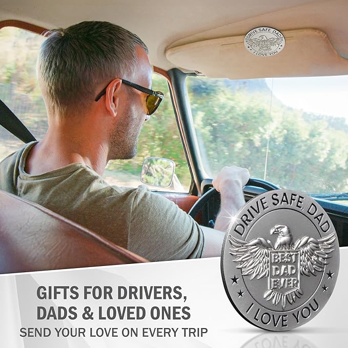 FLAGWIX Christmas Birthday Gifts for Dad from Daughter Son - Metal Car Visor Clip 3 in - Dad Gifts Who Wants Nothing, Father Papa Mens Birthday Gift Ideas, Car Accessories Visor Clip