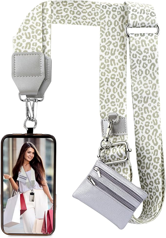 XANGNIER Clip and Go Strap for Phone with Wallet Crossbody, Phone Strap with Zippered Wallet, Adjustable Anti Theft Cellphone Lanyard for Women, Cellphone Chain Accessories,Multicolor 17