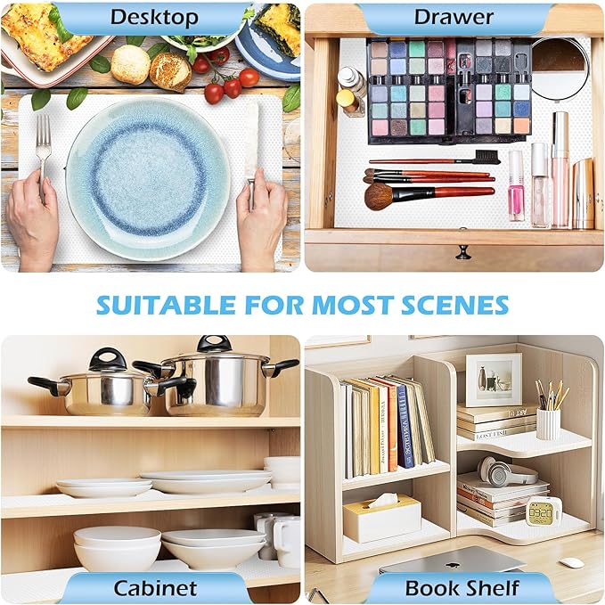 MooiFun Drawer Liners, Waterproof Shelf Liner, Anti-Slip Non-Adhesive BPA Free Kitchen Cupboard Cabinet Liner Refrigerator Fridge Mats Sink Protector Strong Durable for Home (White/11.8in x 20Ft)