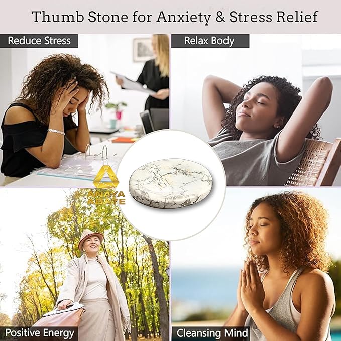 Howlite Worry Stone – Crystal Thumb Worry Stones for Anguish, Stress – Relaxing and Soothing Balance Stones for Meditation, Stress Relief – Healing Stones and Crystals for Men and Women