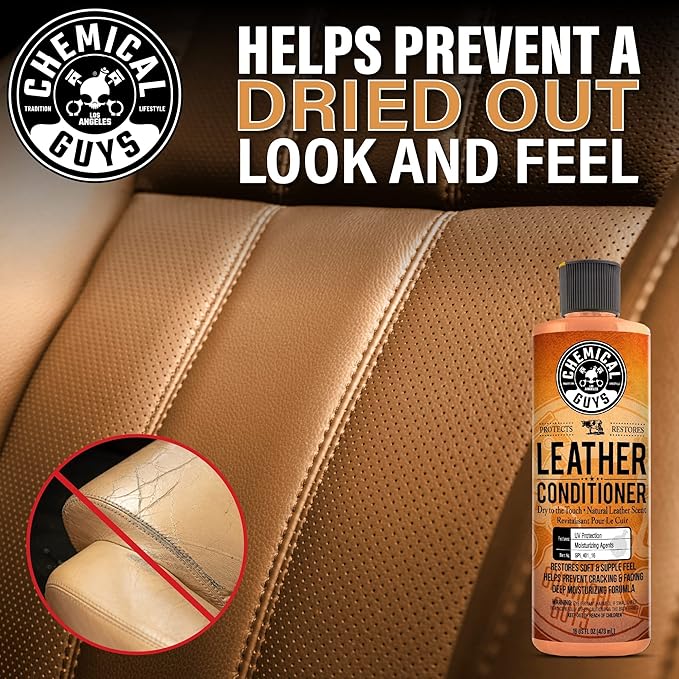 Chemical Guys Leather Cleaner and Conditioner Kit - Car Cleaner and Conditioner, Safely Cleans & Conditions Leather Car Interiors, Furniture, Shoes, Boots, Bags, Apparel & More, 2 Bottles (16 oz Each)