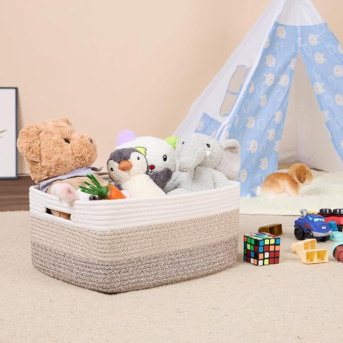 MiniArk Large Storage Baskets for Organizing, Closet Shelf Baskets for Clothes Blanket Towels, Baby Nursery, Toy Bins Box, Woven Rope Basket, 17 x 13 x 7.5”, 3 Packs Gradient Brown