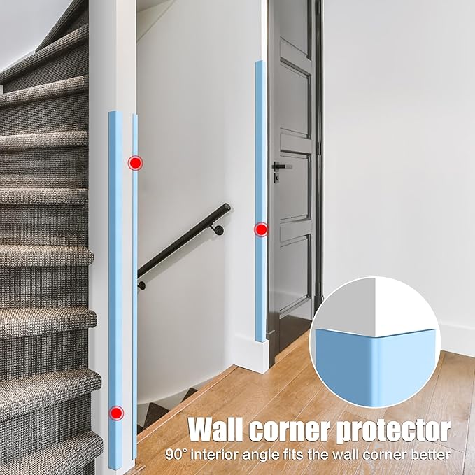 Frychee Wall Corner Protector, Walls Edge Protector, Self-Adhesive Wall Corner Guards, PVC Double-Sided Edge Protector, Furniture Stairs Guard (Blue 2PCS 100cm/39.37in)