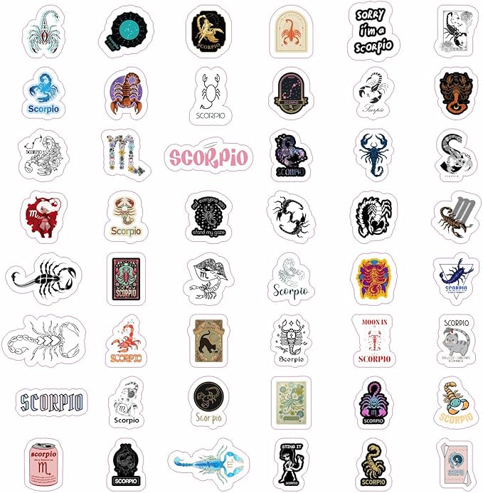 BulbaCraft 100Pcs Laptop Stickers Scorpio (Zodiac) for Water Bottle and Laptop - Scorpio Party Favors & Decorations, Waterproof Vinyl Astrology Decals, Gifts for Women & Men