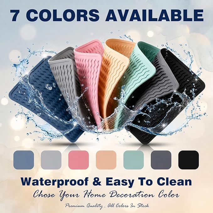2 Pack Caketime Silicone Dish Drying Mat for Kitchen Counter Multiple Usage for Baking Cooking Grilling Under Sink Office Coffee Accessories Apartment Appliances Pioneer Woman Stuff 15"x11.5" Blue