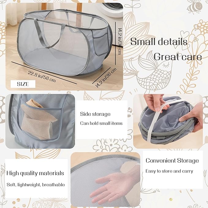 3 Pcs Popup Laundry Hamper, Sturdy Large Capacity Collapsible Laundry Basket, for Laundry Room, Toy Storage, Versatile Use - Home, Camping, Dorm, Hotel, Travel