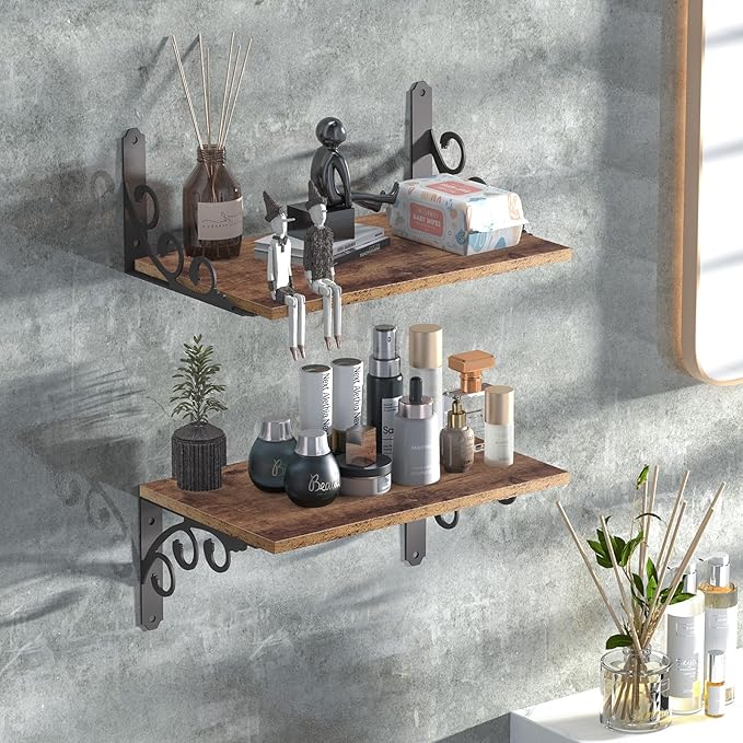 L Shelf Brackets for 5.5" 6" 7" Board, Floating Shelf Bracket Heavy Duty Metal Shelving Brackets for Shelves, Decorative Iron Rustic Wall Brackets for DIY Floating Shelf, 6 Pack Black
